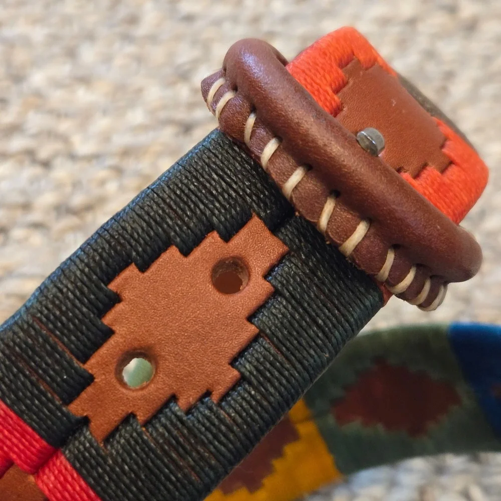 Handmade Belt Womens 80/32 Multicolor Woven Geometric Leather? Polo Style 29-33